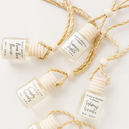 Small bottles with labels on a white background